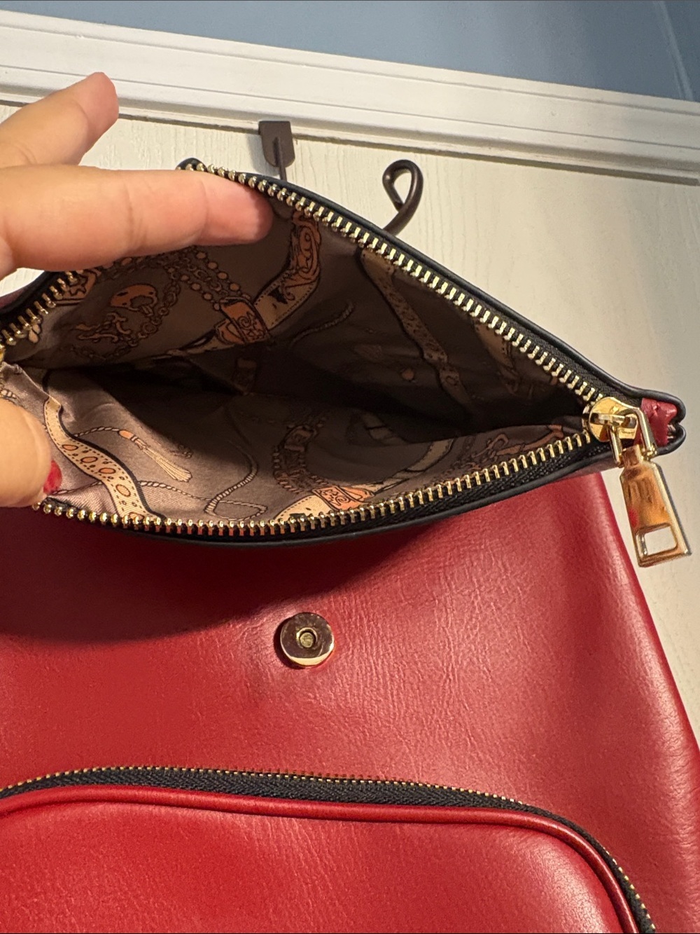 Structured Red Faux Leather Women's Backpack with Front Pocket - Picture 5 of 14